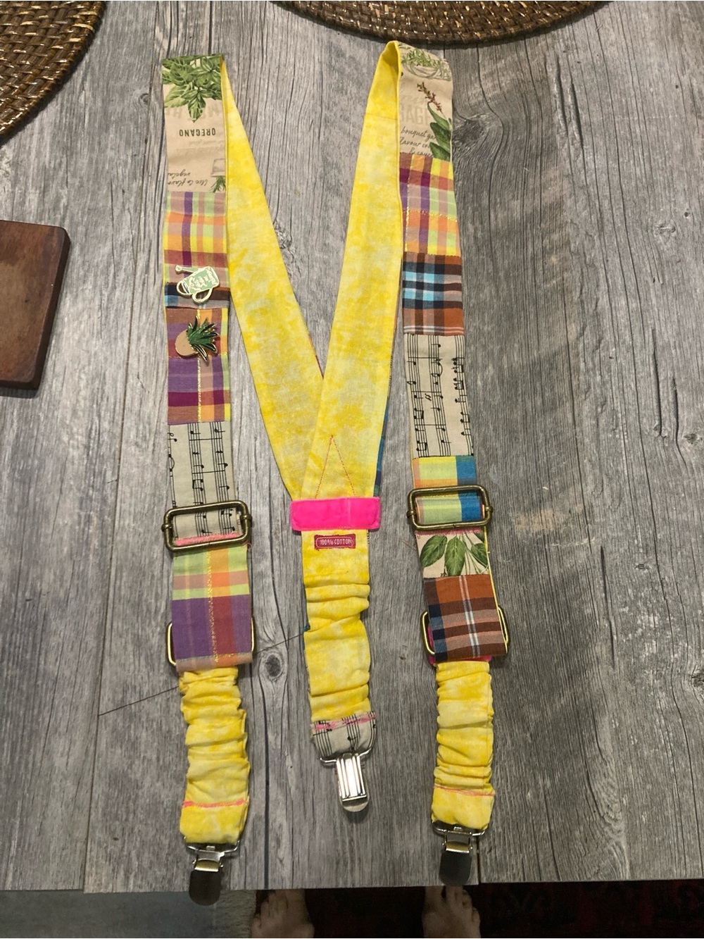 Yellow Patchwork Suspender Straps